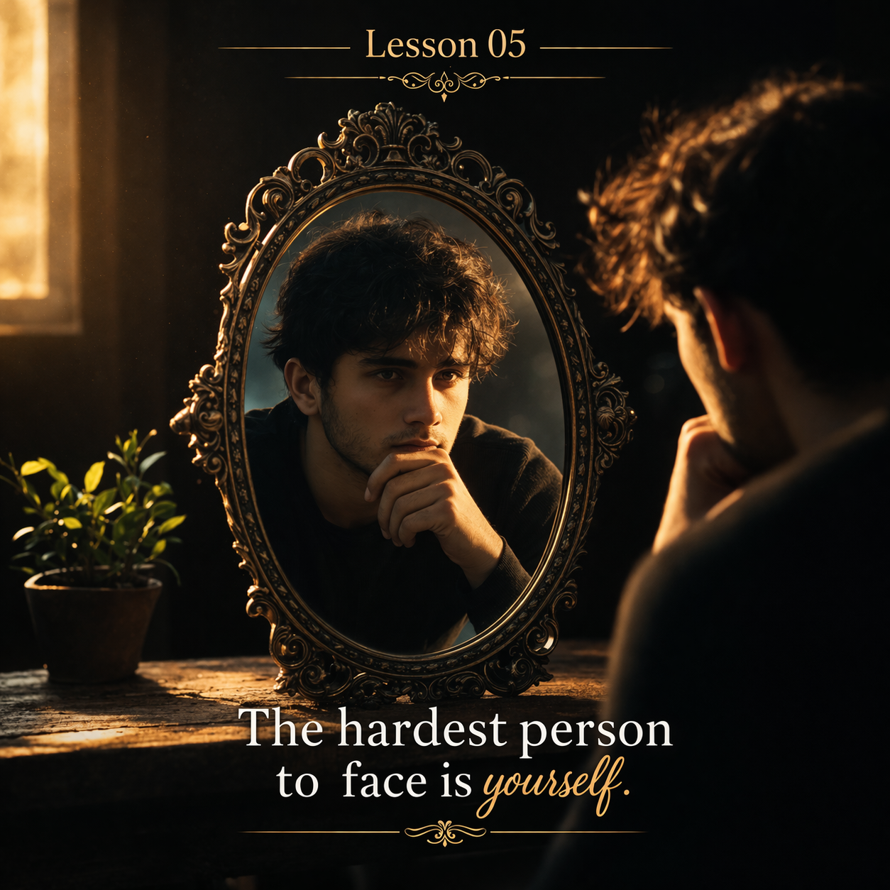 Home confronting yourself in quiet reflection