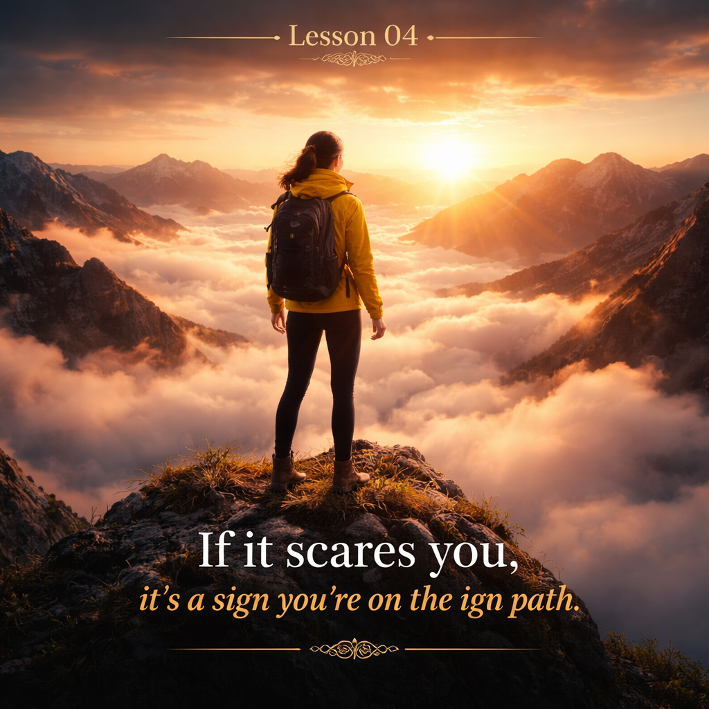 Home woman conquering the mountain at sunrise